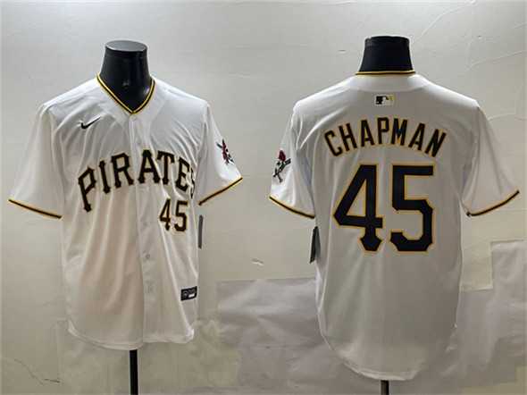 Mens Pittsburgh Pirates #45 Aroldis Chapman White Home Limited Stitched Jersey